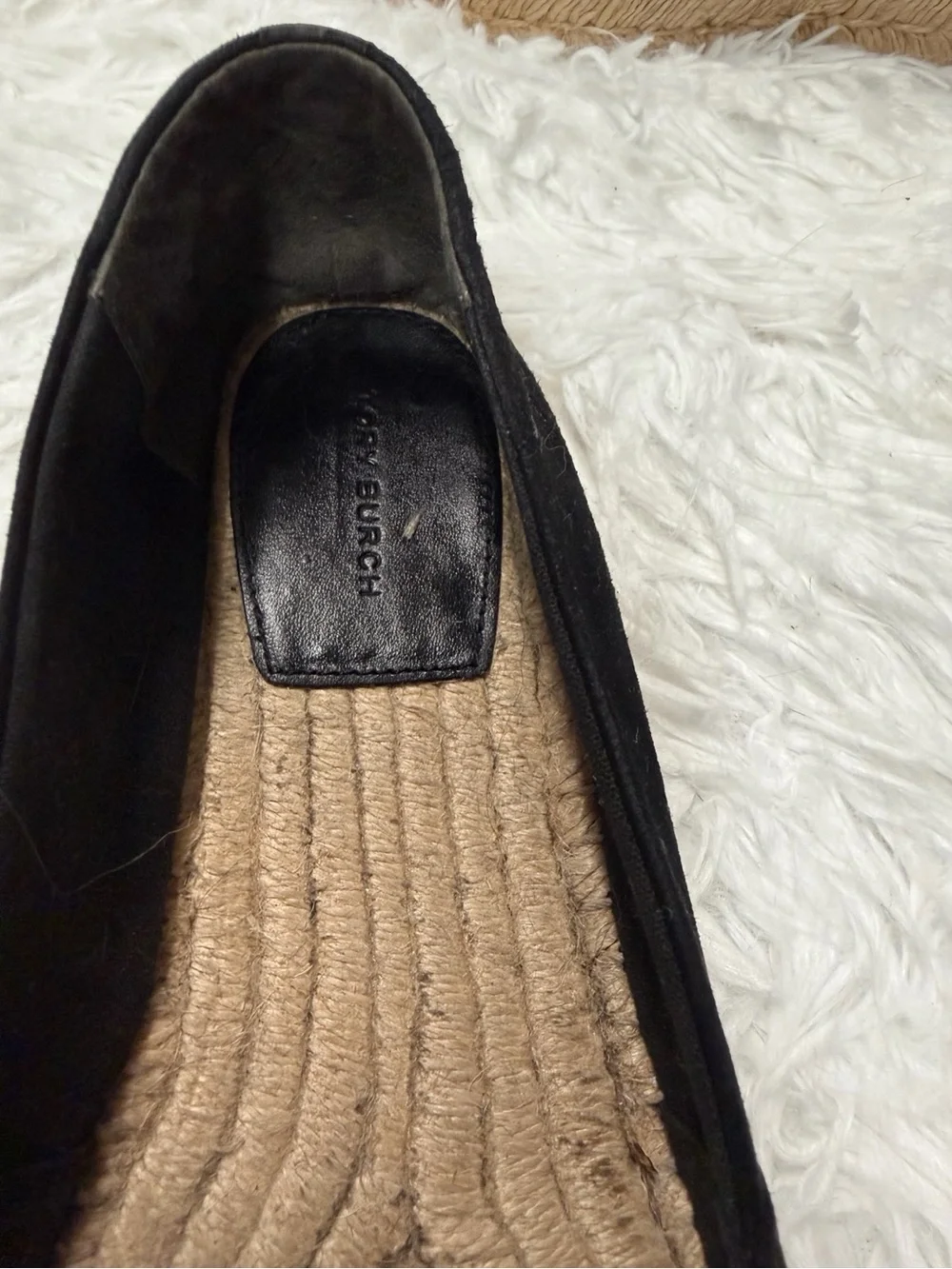 Tory Burch Black Suede Platform Espadrilles Double T Logo Size 10